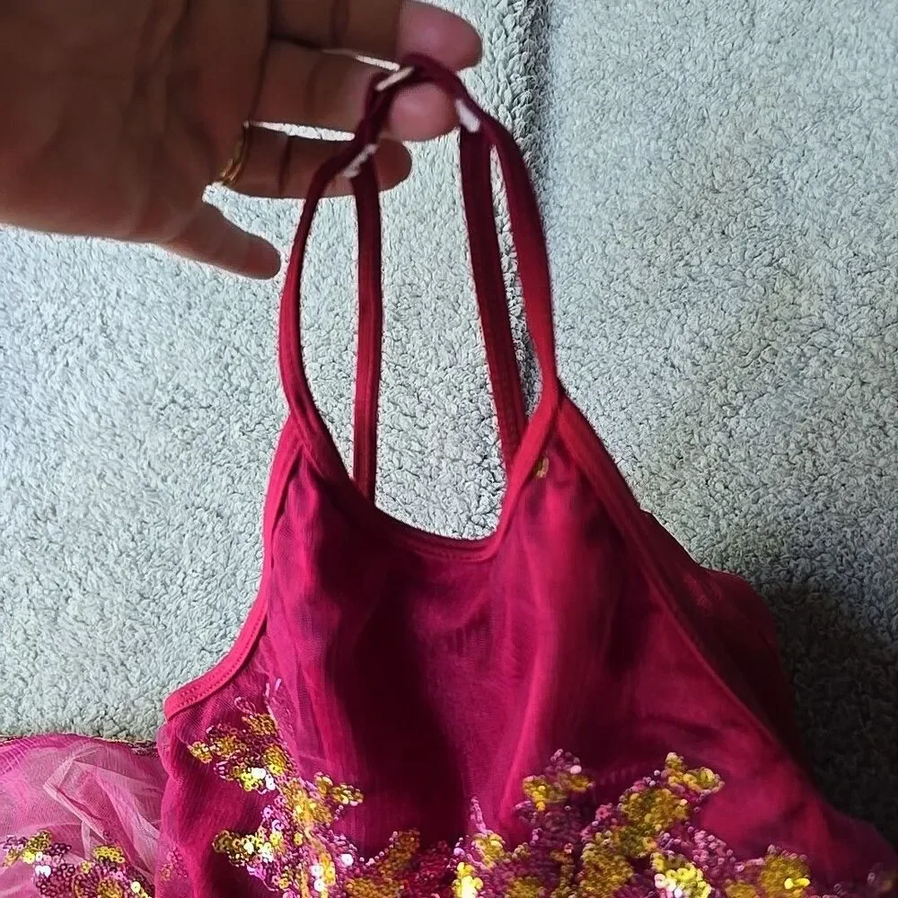 Ballet Dance Fairy Costume Revolution Fucia Maroon Large Child Gold Pink Sequens